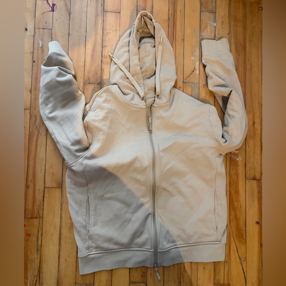 Armani Exchange nude full zip cotton Beige and Cream Hoodie sweatshirt